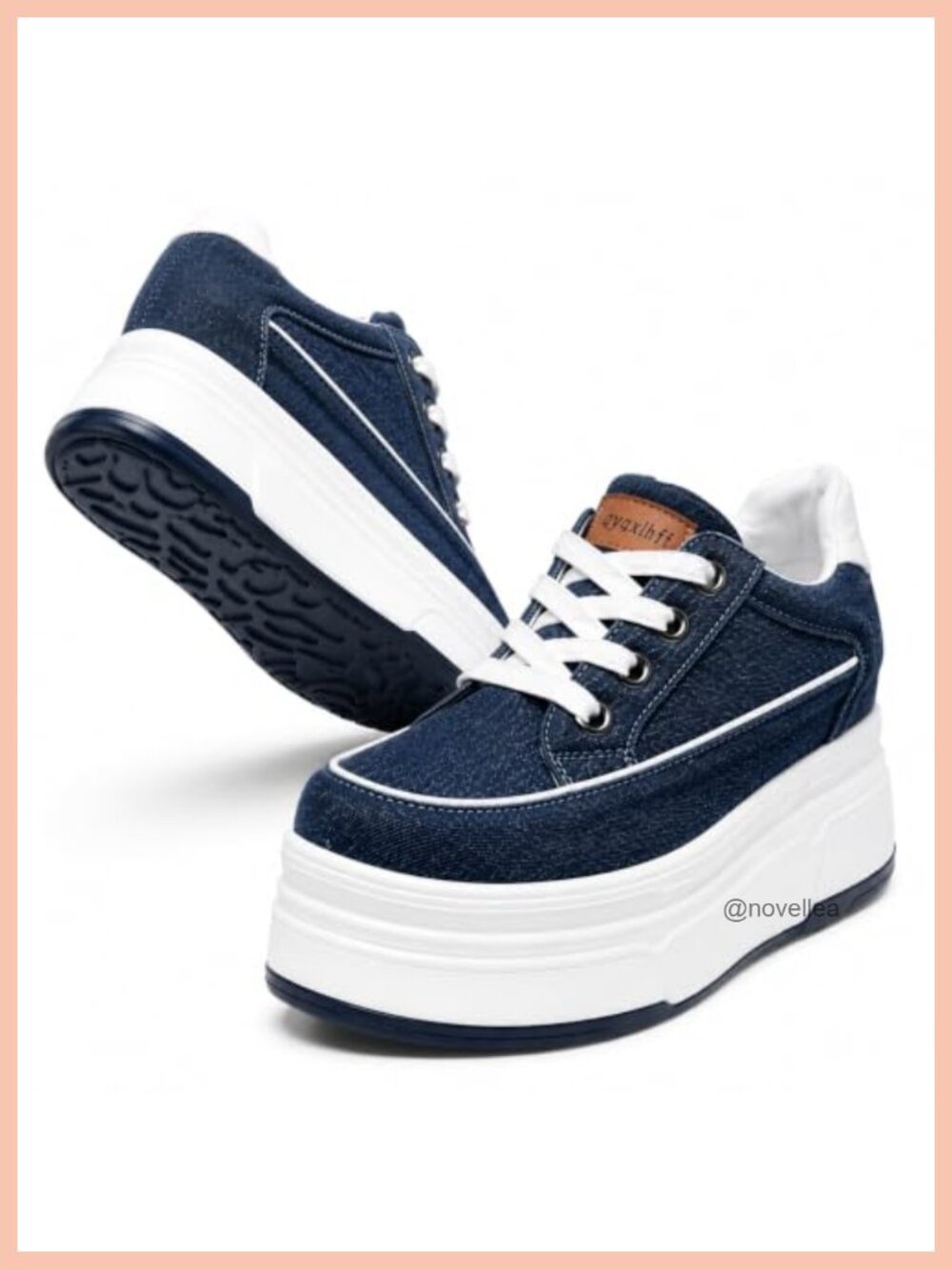 Women's Denim Canvas Platform Sneakers Chunky Lace-Up Casual Walking Shoes